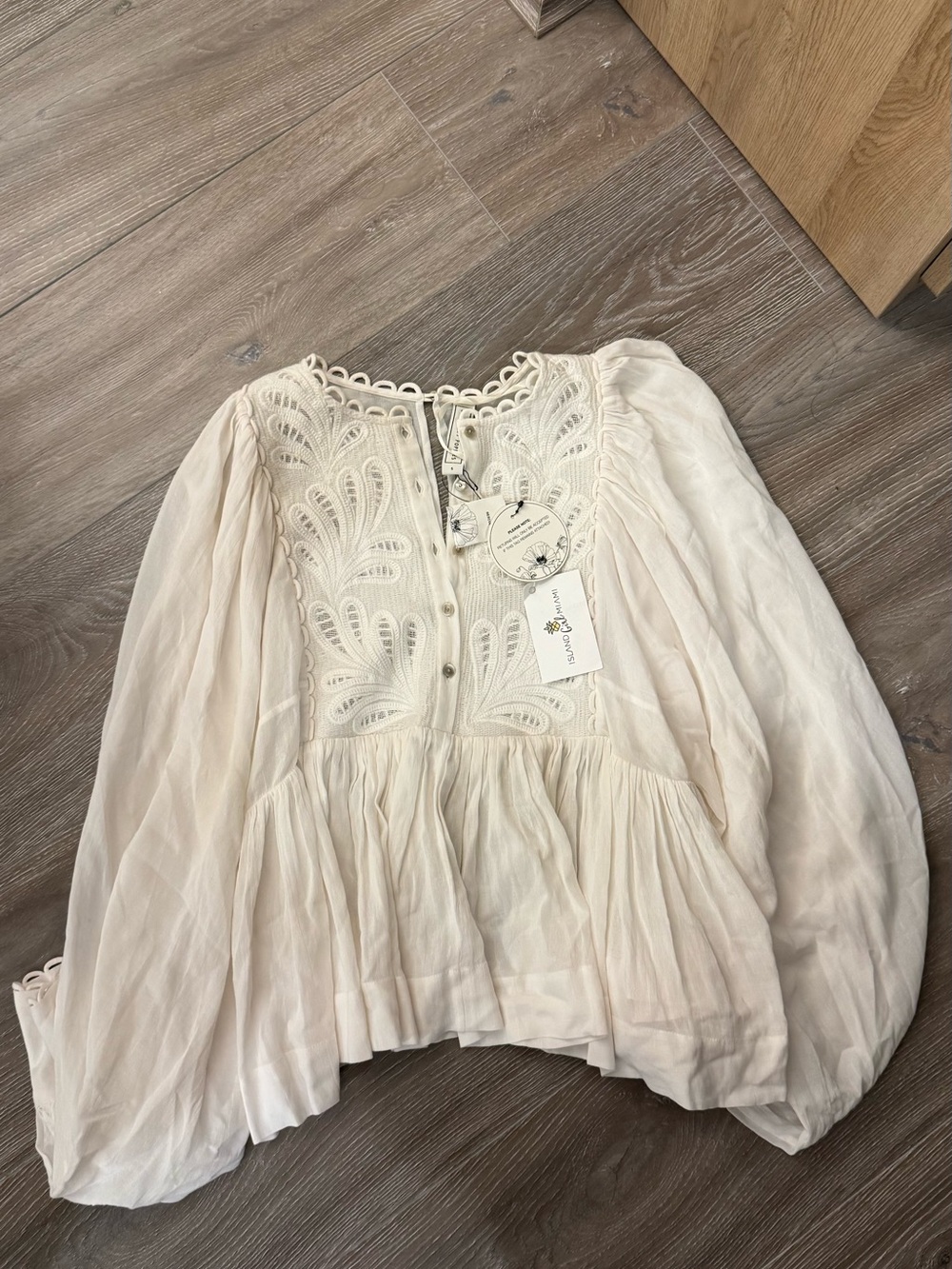 Boho Lace-Paneled Ivory Peasant Blouse